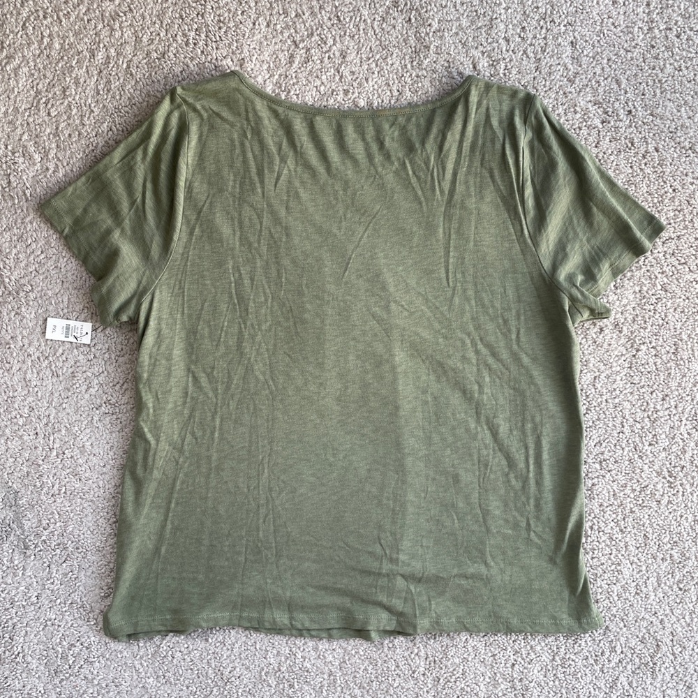 Talbots Moss Green Eyelet Lace Scoop Neck Short Sleeve Tee Top Size XL Petite - Picture 7 of 8